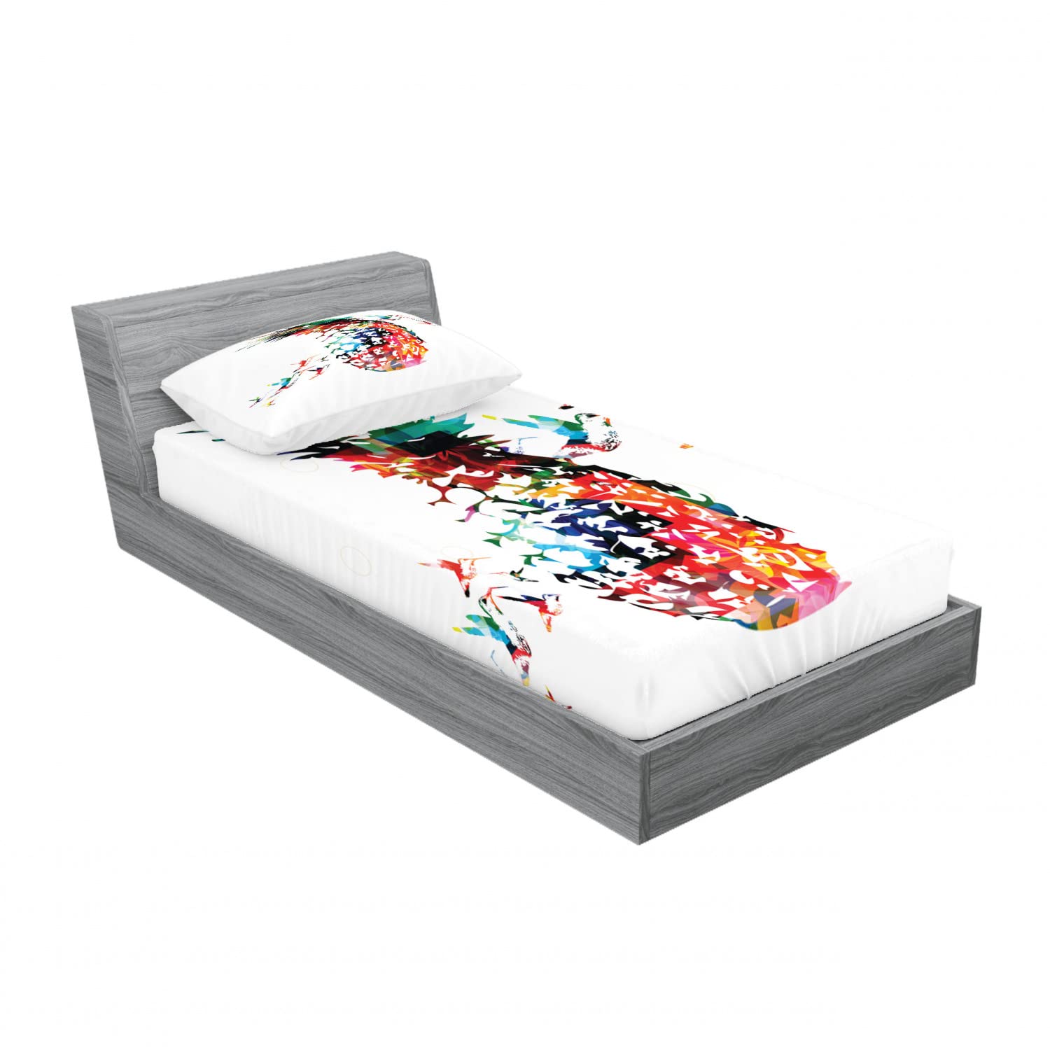 Ambesonne Pineapple 2 Pack Fitted Sheet & Pillow Sham Set, Modern Geometric Art, 4 Pcs Bedding Decor, Package Contains 2 Twin Size Fitted Sheets & 2 Pillow Covers, Teal Red