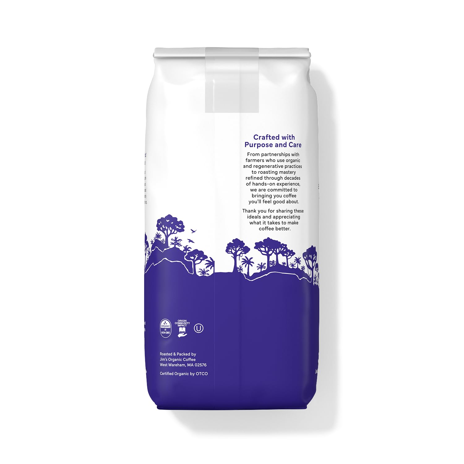 Jim's Organic Coffee Mezcla de sabor natural de especias de calabaza café molido ligeramente tostado, bolsa de 12 onzas