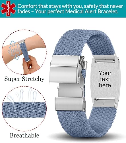Miniatura 2 de Pulsera de alerta médica personalizada de nailon trenzado elástico para identificación médica de emergencia, grabado personalizado, pulsera