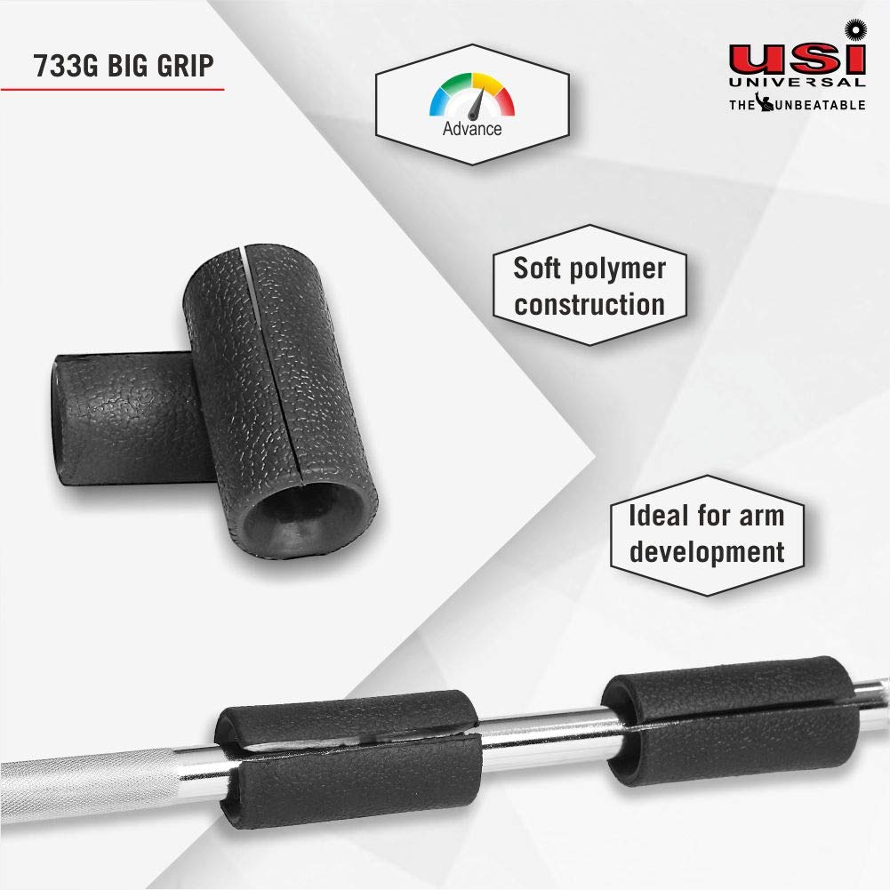 USI UNIVERSAL 733G Black Big Grips For Weight Lifting Bars, Barbell Pad (1 Pair) Ideal For Forearm Development, To Increases The Activation Of The Biceps & Triceps & Keep A Proper Balance 2