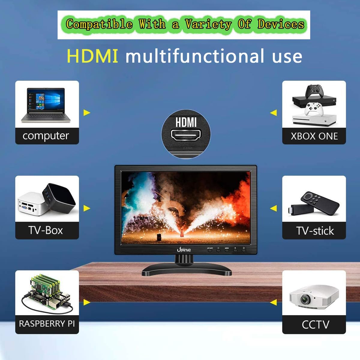 10.1 Pulgadas Pantalla de Monitoreo Soporta HDMI AV BNC VGA Interfaz de entrada USB Pantalla de la cámara Altavoz incorporado resolución de 1280 x 800