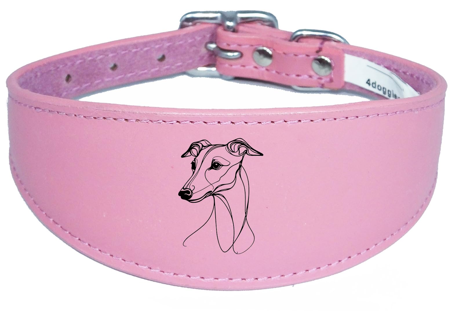 Wide Sighthound Leather Collar, Padded, Handmade for Iggy, Whippet and Greyhound NL21