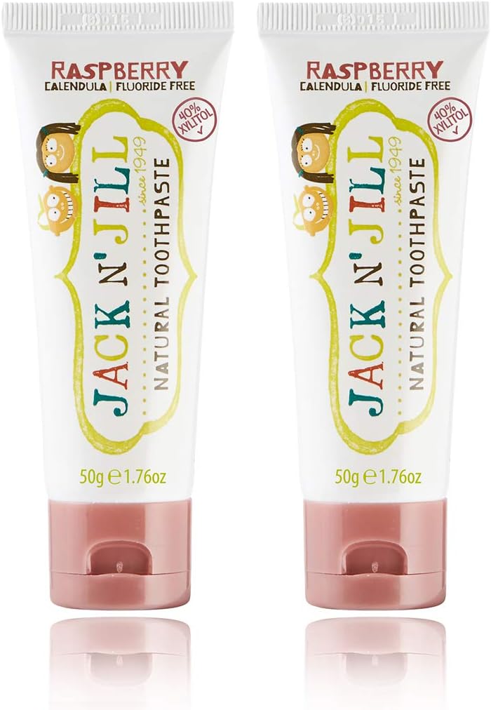Jack N' Jill Natural Kids Toothpaste - Raspberry - Organic, Gluten Free, Vegan, BPA Free, Fluoride Free, SLS Free, Dairy Free - Making Toothbrushing Fun for Kids - 1.76 oz (Pack of 2)