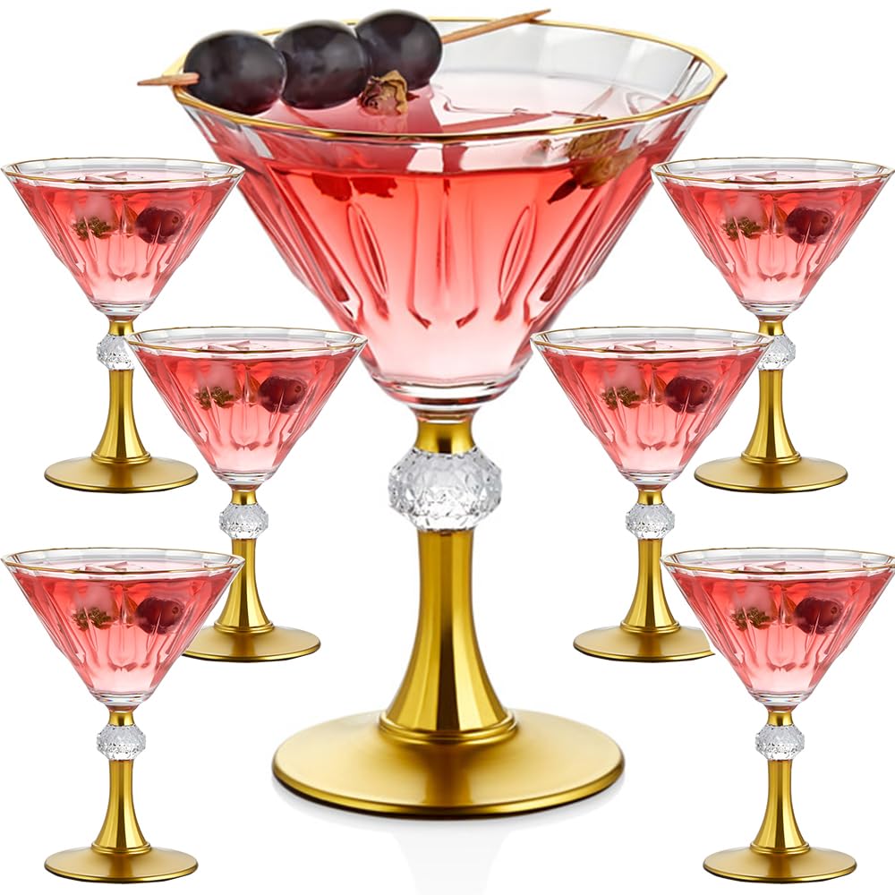 Zestaw 4 kieliszków do Martini do koktajlu Margarita ponadwymiarowy kieliszek do picia kryształ whisky bar gruba łodyga na łodygach złote unikalne vintage fantazyjne naczynia do picia ponadwymiarowy