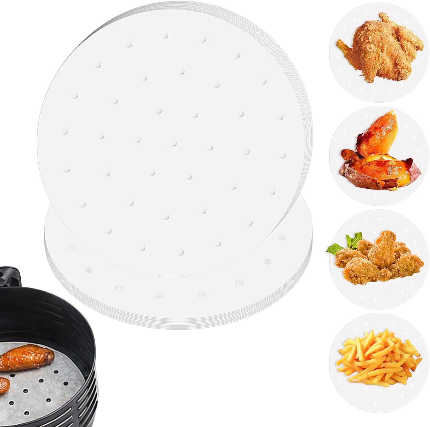 Bamboo Steamer Liner, 500 Pcs 10 Inch Air Fryer Liners with Holes Round Dumpling Paper White Anti-Stick Parchment Paper for Streamer Pans Baking Bamboo Steamer Liner, 500 Pcs 10 Inch Air Fryer Liners with Holes Round Dumpling Paper White Anti-Stick Parchment Paper for Streamer Pans Baking