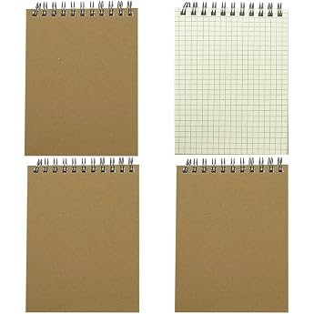 A6 Spiral Notepad Pack of 4 Small A6 Notebook Chequered 80 Sheets/160 Pages Notebook Journal Journal Writing Pad Drawing Pad for Office and School Beige