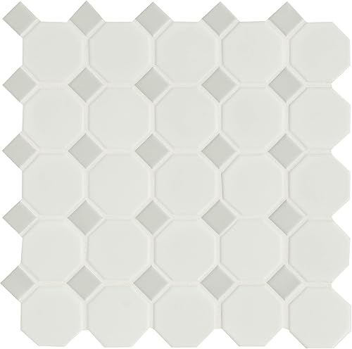 Miniatura 2 de MSI Azulejo de porcelana octágono mate de 12 x 12 pulgadas blanco y negro para salpicaduras de cocina, azulejos de pared para baño, azulejos de