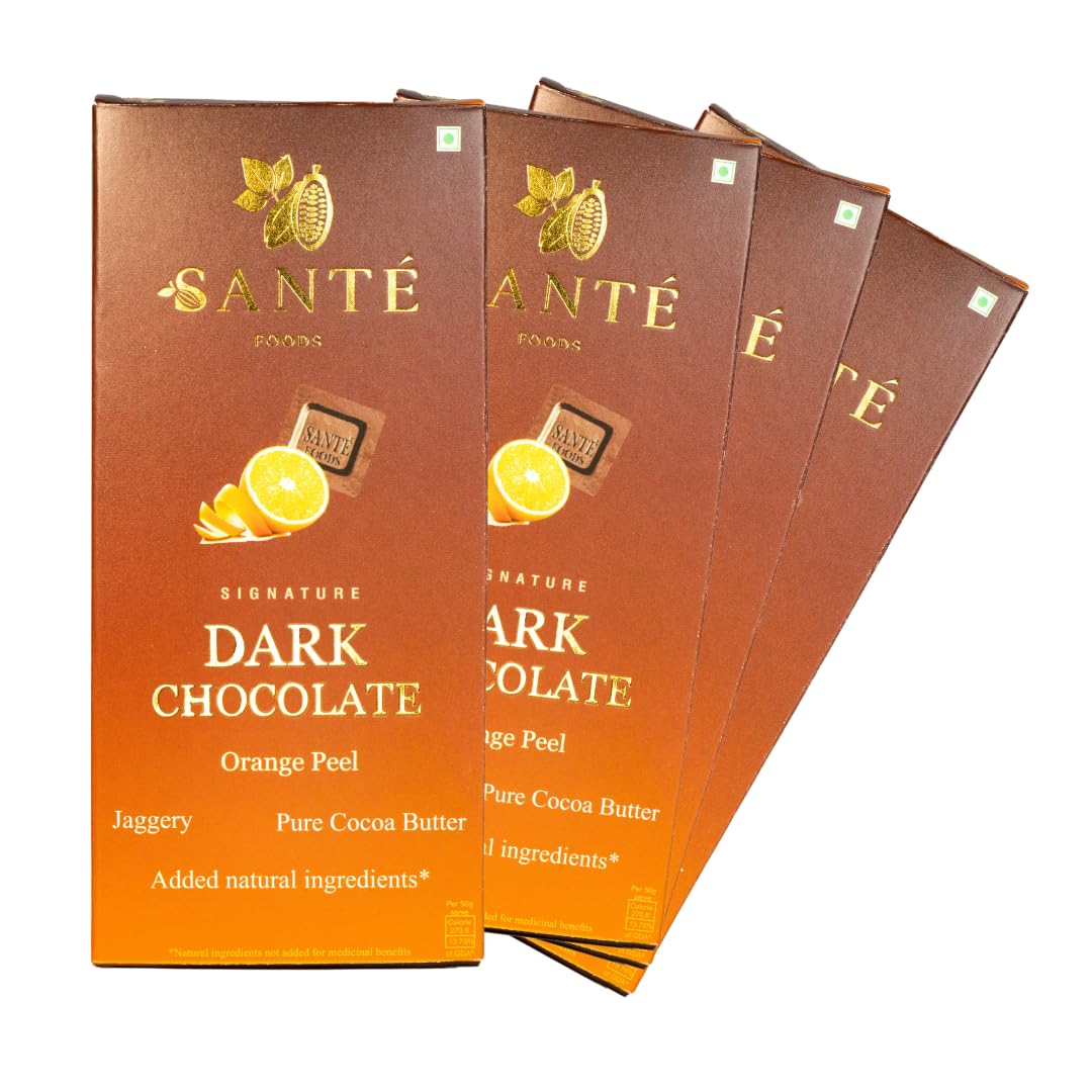 Sante Foods Jaggery Dark Chocolate With Candied Orange Peel| Pack Of 4 X 50 Grams | No Added Sugar | Jaggery Sweetened |100% Vegan| Blended With Ayurvedic Herbs (B0C8B7639K) Amazon Price History, Amazon Price Tracker
