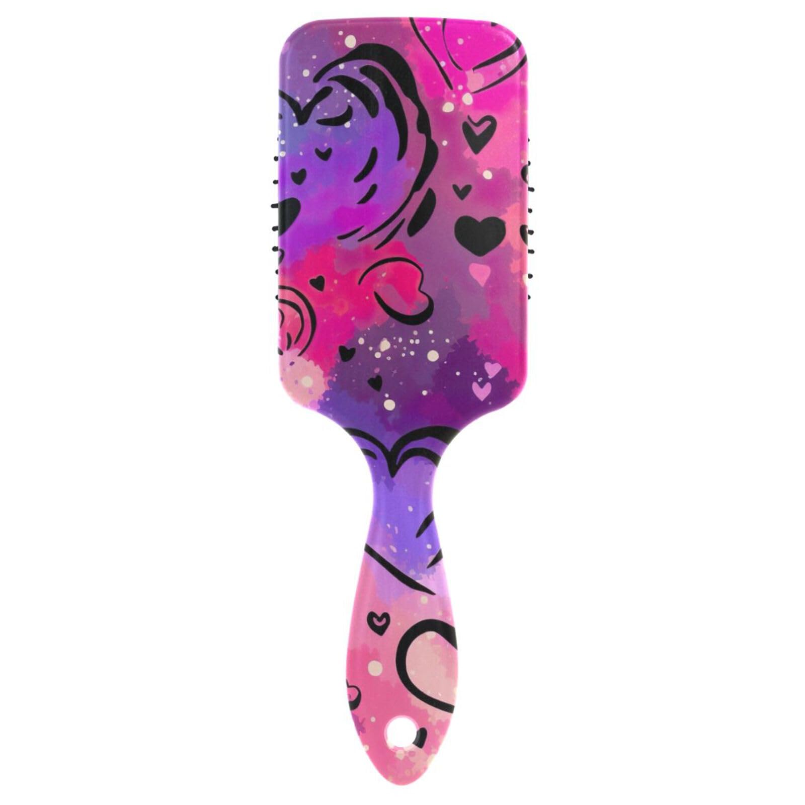 Pink Hearts with Watercolor Hearts on It Cushion Comb, Detangling Brush, Comb Healthy Hair, Styling Brush