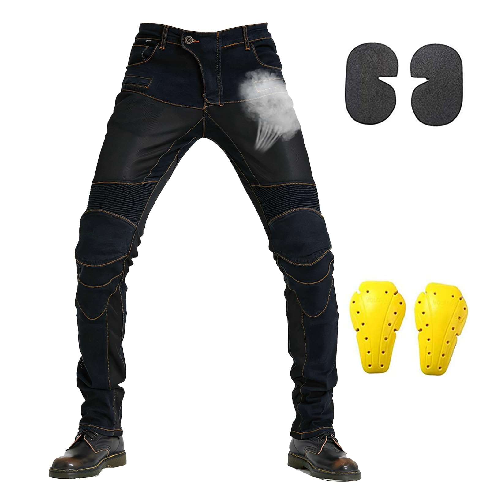 Pantaloni da Moto Uomo Traspiranti con Protezioni, Jeans da Motociclista alla Moda