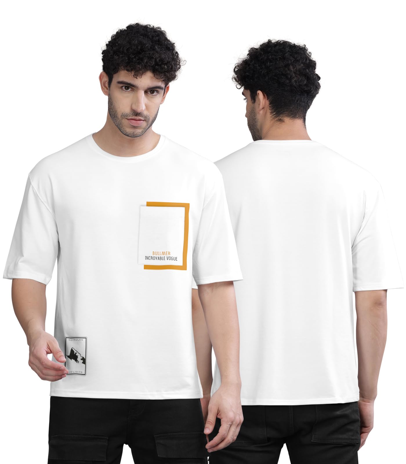 BULLMER Peach Trendy Front Printed oversized Round Neck T-shirt for men