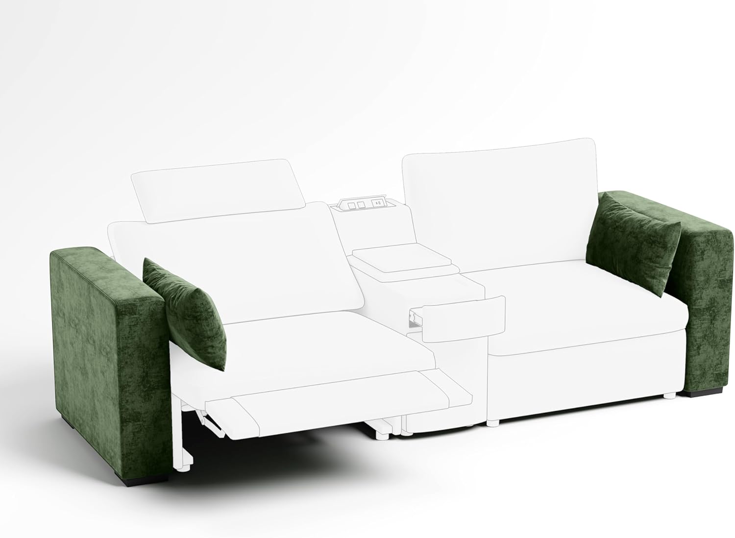 2 Armrests for Olar Oversized Modular Sectional Sofa – Cloud Couch Compatible, Freely Combined with Other Modules by U-connectors, Soft Chenille Fabric, Green