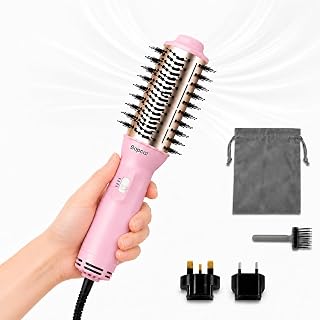 Bopcal Mini Travel Hair Dryer Brush, Dual Voltage Blow Dryer Brush in One (M-Pink)