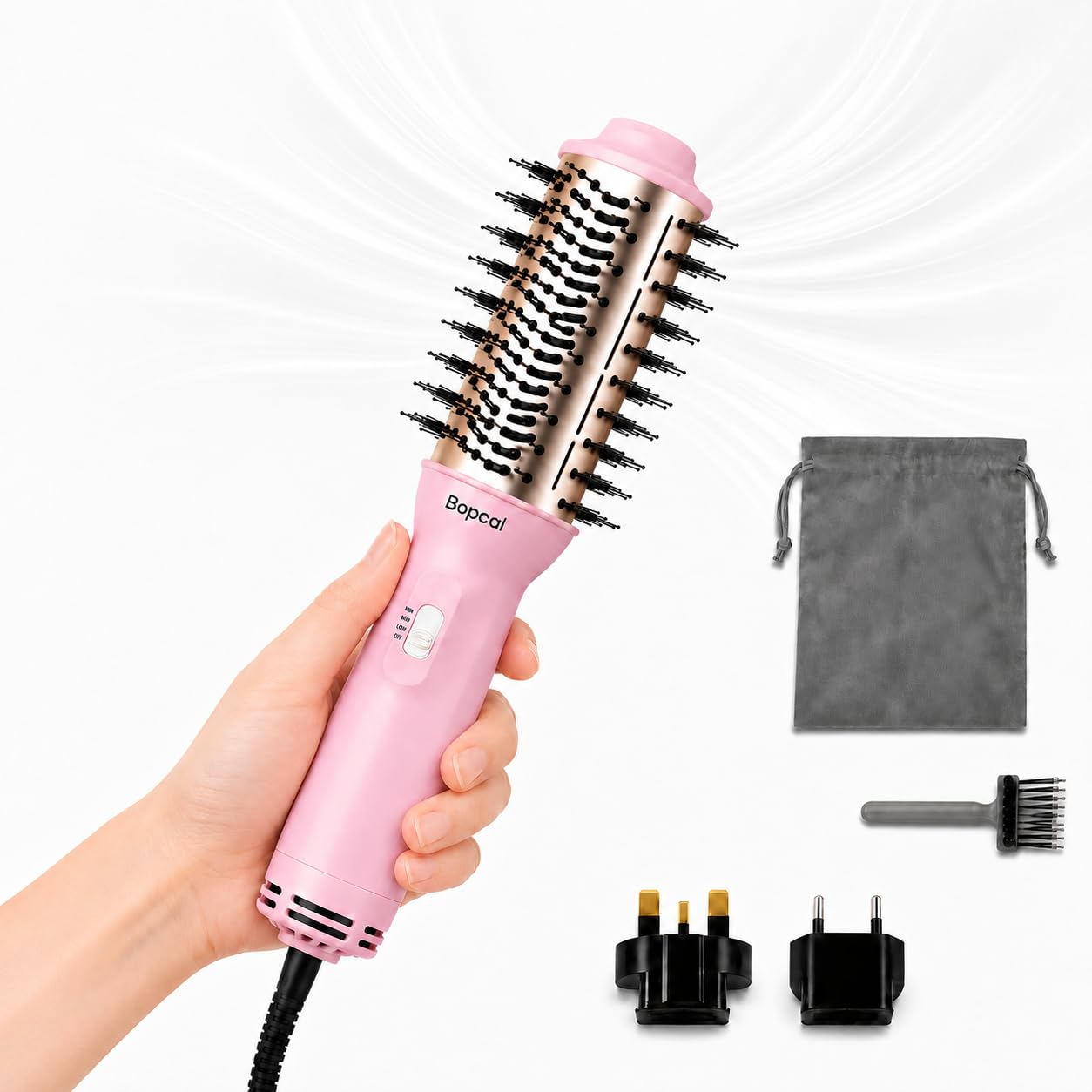 Bopcal Mini Travel Hair Dryer Brush, Dual Voltage Blow Dryer Brush in One (M-Pink)