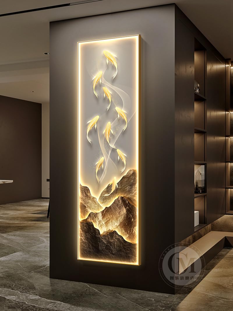 Amazon.com: Ecqizer 现代轻奢九鱼图玄关装饰画入户门招财壁画