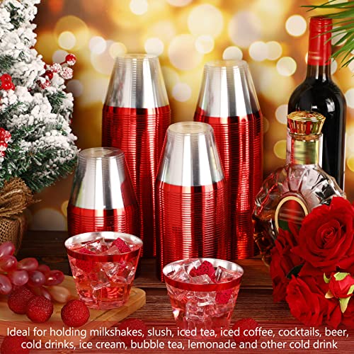 200 Pcs 9 Oz Disposable Wine Glasses Rimmed Plastic Cups Heavy Duty Clear Cocktail Glasses For Party Wedding Birthday Bridal Baby Shower Holiday Celebrations Supplies (Red) #TOP3