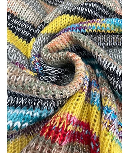 Image of xxxiticat Women's Rainbow Knitted Cardigan Sweater Long Sleeve Multicolor Striped Sweater Jumpers Open Front Jacket