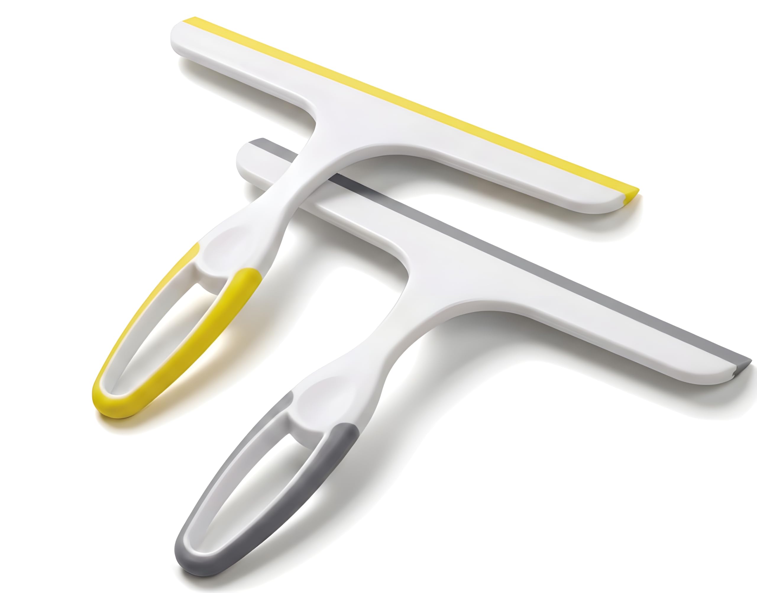 Photo 1 of 2 Pack Shower Squeegee for Glass Doors – 9.5” Silicone Blade Window Cleaner Tool (Grey & Yellow) – Bathroom, Car Windshield, Mirror & Tile Cleaning Wiper with Hook – Lightweight Ergonomic Handle