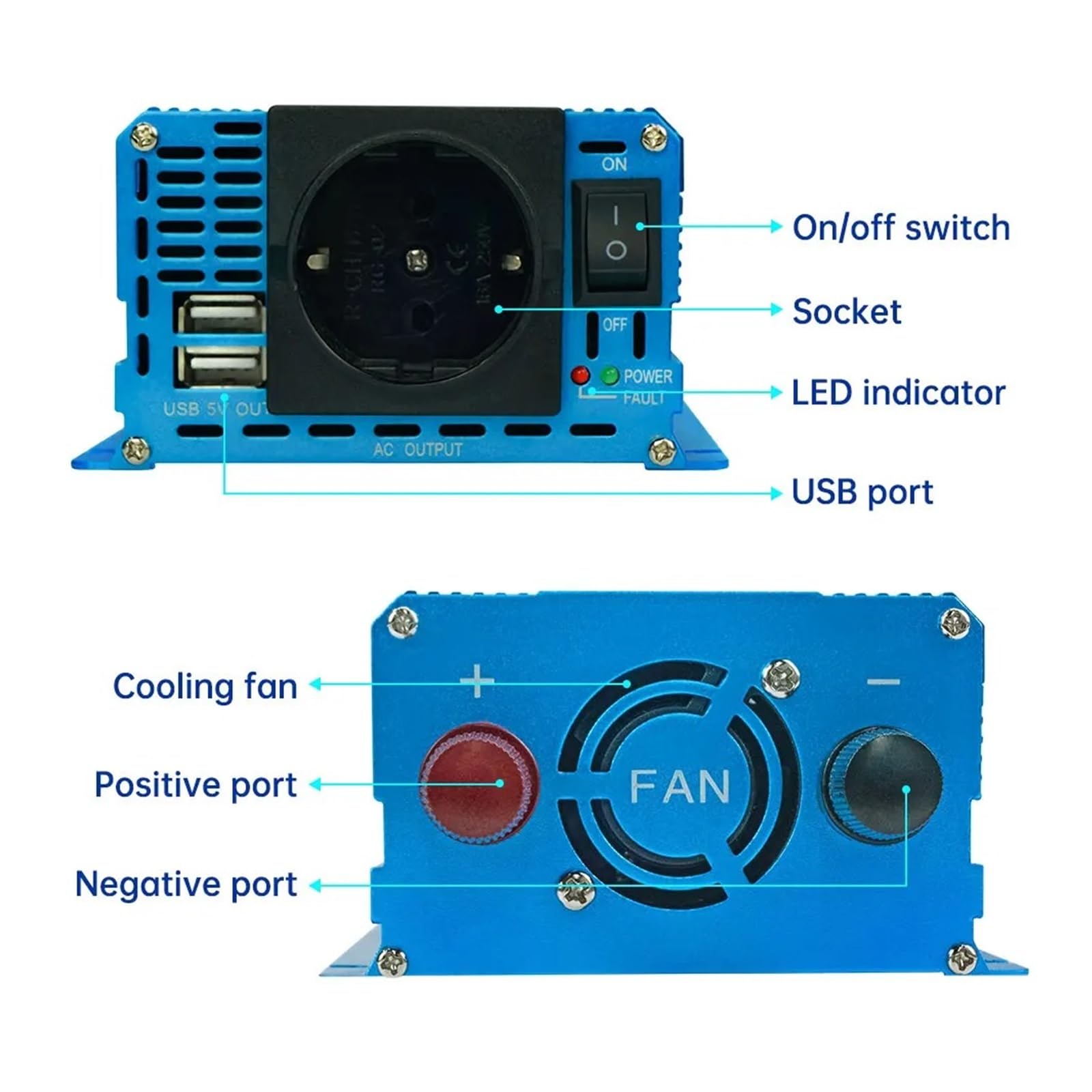 Convertidor Inversor Transformador Inversor De Onda Sinusoidal Pura De 1000 W CC 12 V CA 220 V 50 Hz 60 Hz Convertidor De Potencia para El Hogar Y El Coche Energía Solar(EU 50Hz)