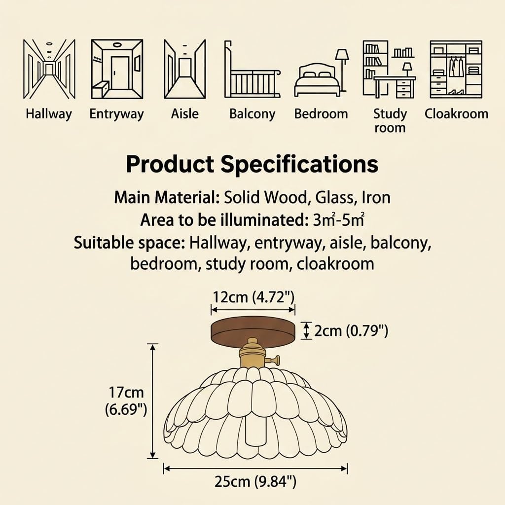 Nowoczesna lampa sufitowa ze szkłem, półwpuszczany żyrandol w stylu vintage, z podstawą z drewna orzechowego, zapiekanka lampa sufitowa z połowy wieku do przedpokoju, przedpokoju, garderoby, sypialni