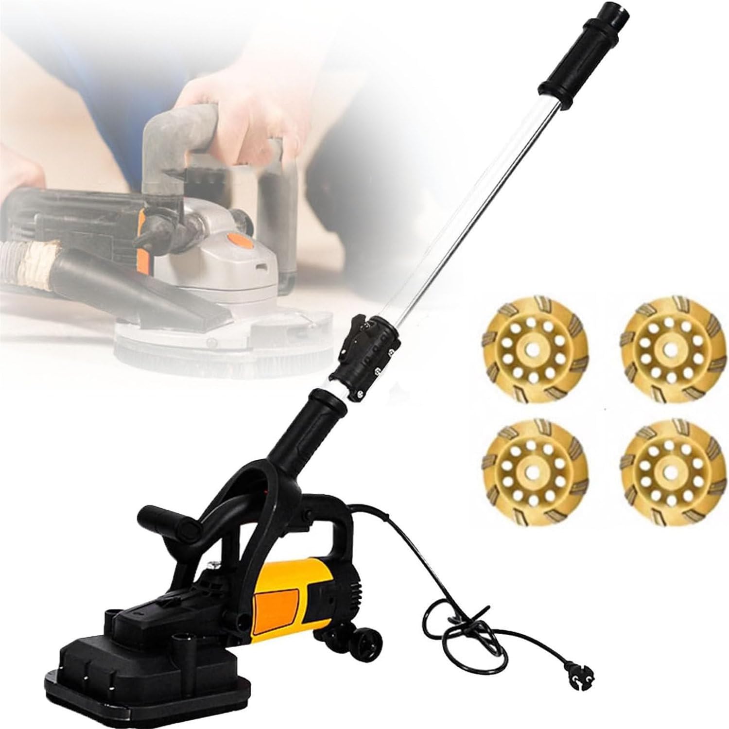 Vyujhnbg 3800W Electric Floor Grinding Machine, 4-Heads Concrete Grinder With Extension Rod, For Polishing Stone Concrete Surface, Metal Descaling