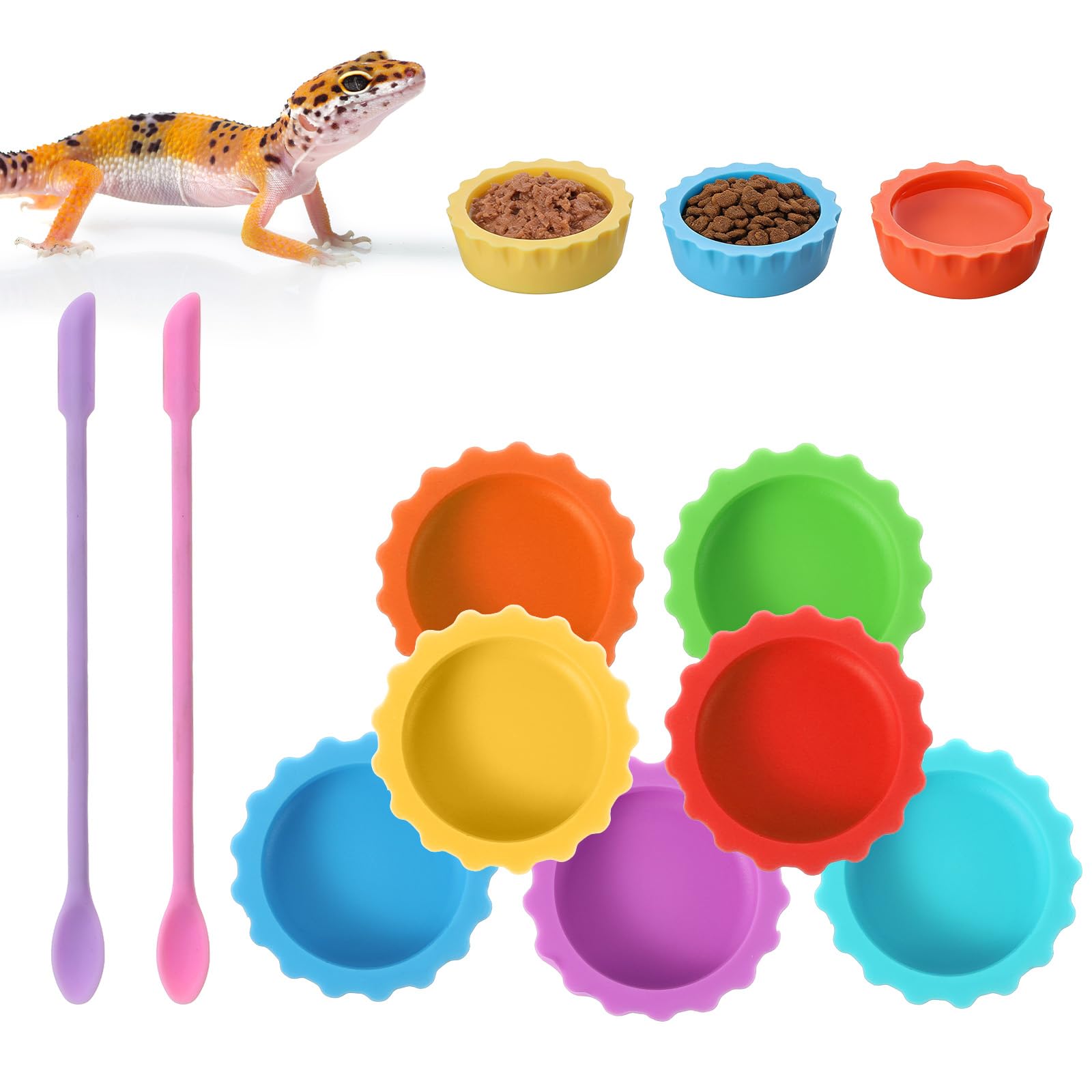 9Pcs Silicone Reptile Feeding Dish Set, Colorful Small Animal Bowls with 2 Silicone Spoon for Reptile Tanks, Practical Crested Gecko Tank Accessories for Small Pet-image-21