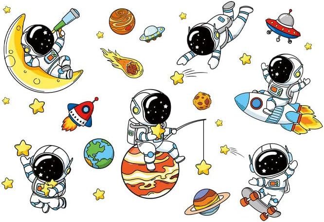 – Astronaut Wall Decals, Universe Space and Stars Wall Stickers, Planet Creative DIY Art Wall Decal for Nursery Kids Boys Bedroom Living Room Playing Room