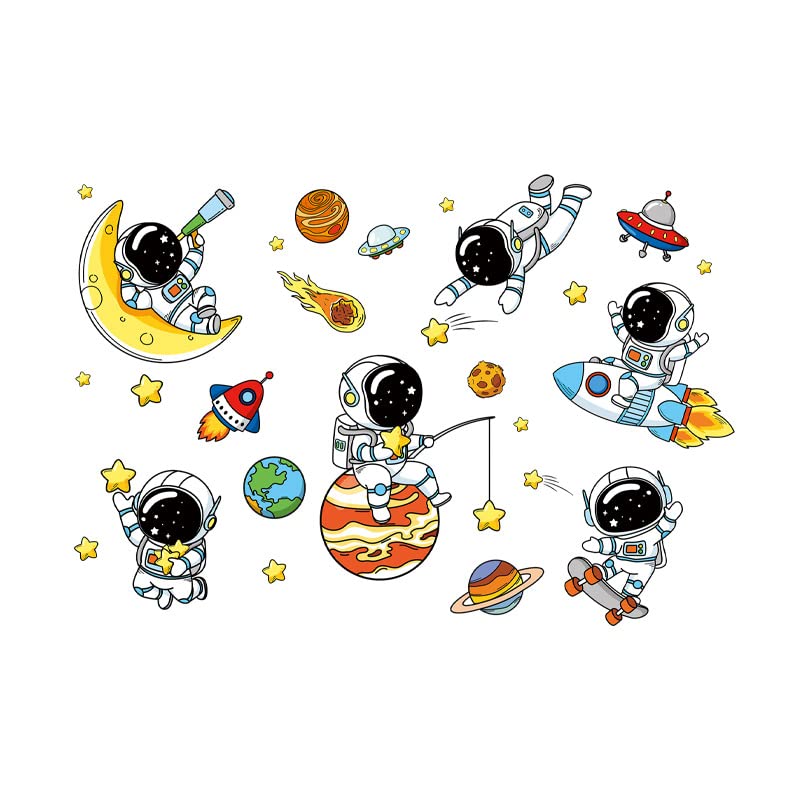 – Astronaut Wall Decals, Universe Space and Stars Wall Stickers, Planet Creative DIY Art Wall Decal for Nursery Kids Boys Bedroom Living Room Playing Room