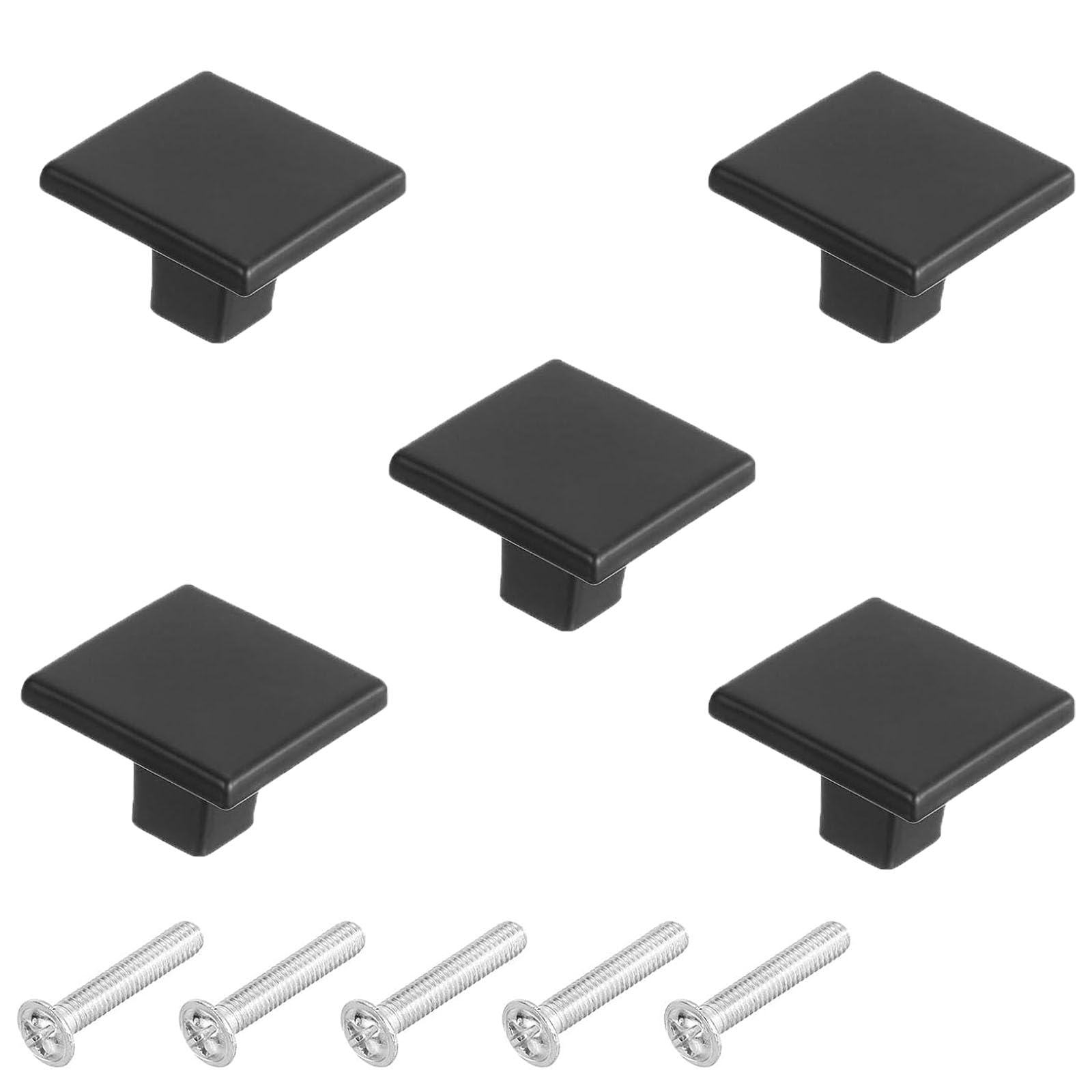 Tarqite 5Pcs Square Cabinet Knobs, Drawer Knobs Aluminum Alloy Solid Cabinet Pull Handles with Screws for Kitchen Cabinets Bedroom Dressers Wardrobes and Drawers(Matt Black)