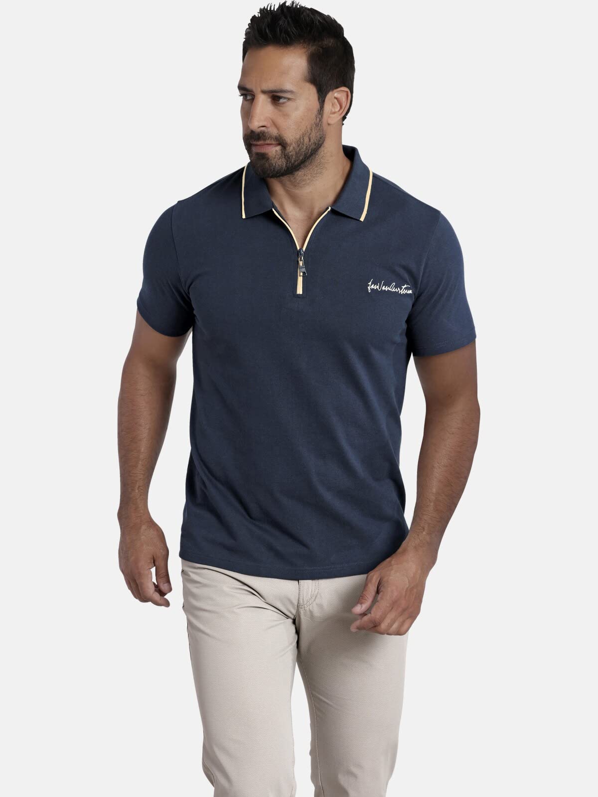 Jan Vanderstorm Herren Poloshirt Johar | aus reiner Baumwolle, große Größen L–7XL, bequemer Komfort-Fit für Männer, stylische Kontrastdetails, kurzarm