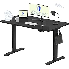 FLEXISPOT Essential Standing Desk 48 x 24 Inches Whole Piece Desk Board Electric Height Adjustable Desk Computer Laptop Sit Stand Desk (Black Frame + 48" Black Top)