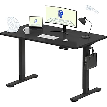 FLEXISPOT Essential Standing Desk 48 x 24 Inches Whole Piece Desk Board Electric Height Adjustable Desk Computer Laptop Sit Stand Desk (Black Frame + 48" Black Top)