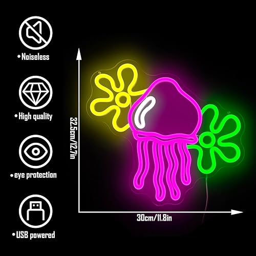 Miniatura 5 de Letrero de neón de medusas para decoración de pared, luz LED regulable, medusa, flor, luz de neón, luz de pared de neón para dormitorio, bar, fiesta