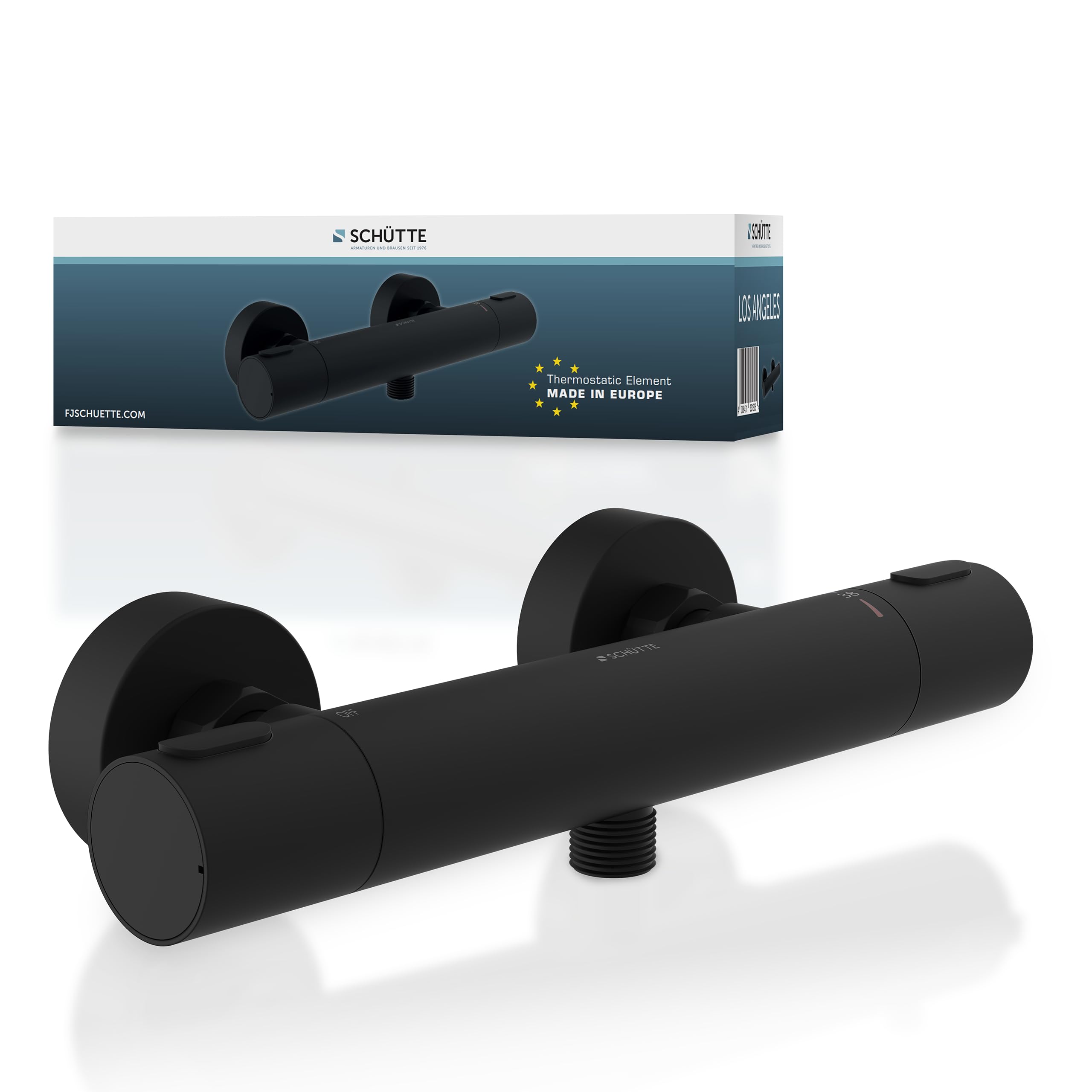 SCHÜTTE 33186 Los Angeles - Termostato para ducha, grifo mezclador con protección antiquemaduras a 38 °C, termostato de ducha, grifo para ducha, color negro