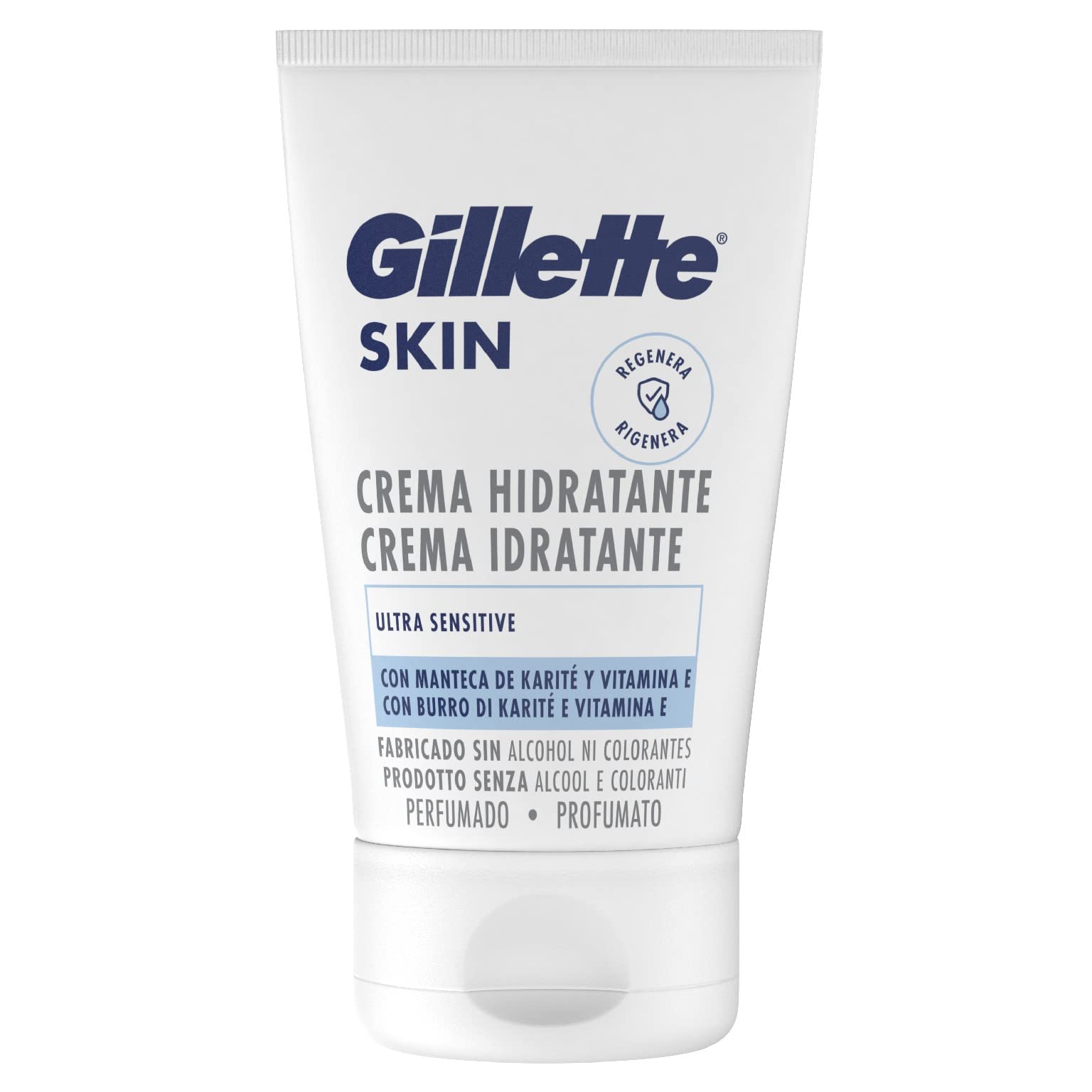 Gillette SKIN Ultra Sensitive Feuchtigkeitscreme für das Gesicht, Packung mit 6 x 100 ml, stärkt die natürliche Barriere der Haut, bekämpft Spannung und Trockenheit, spendet Komfort, ohne Farbstoffe