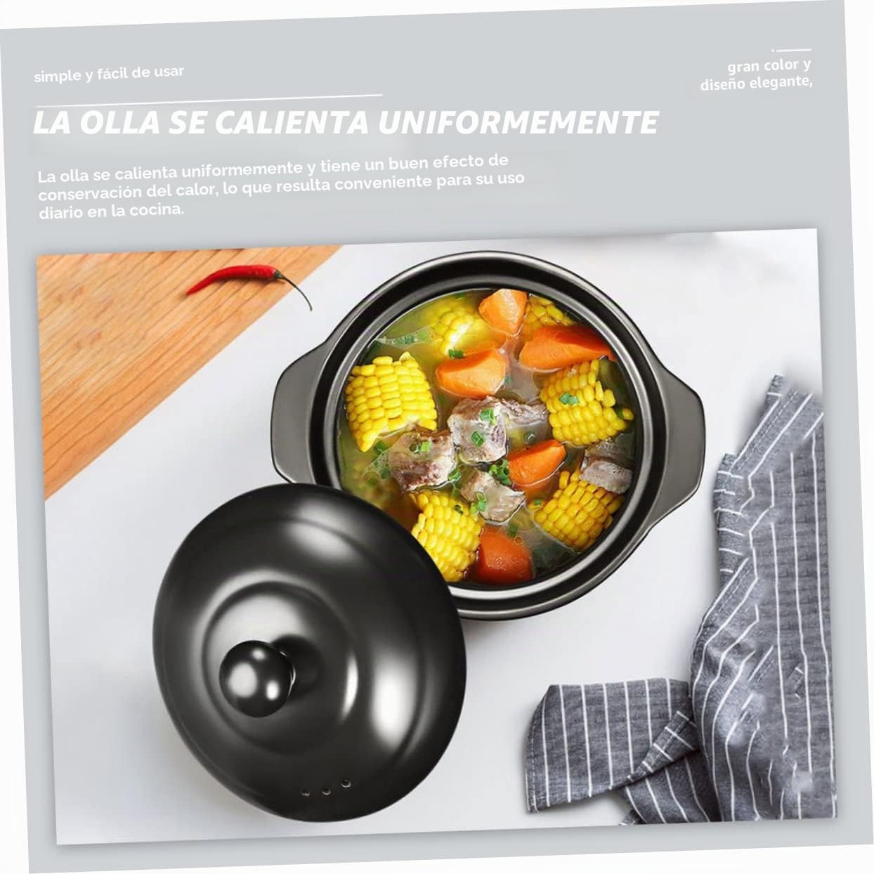 KICHOUSE Cazuela de Cerámica para Guiso de Pollo y Sopa Olla de Barro para Cocinar Cazuela Gruesa para Arroz para Cocina Gas y Eléctrica Diseño Elegante y Funcional