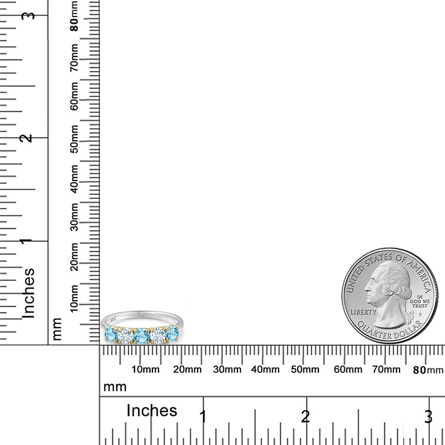 Gem Stone King 925 Silver and 10K Yellow Gold Sky Blue Aquamarine and Swiss Blue Topaz Wedding-Bands Ring For Women | 1.46 Cttw | Round 4MM | Gemstone March Birthstone - Image 6