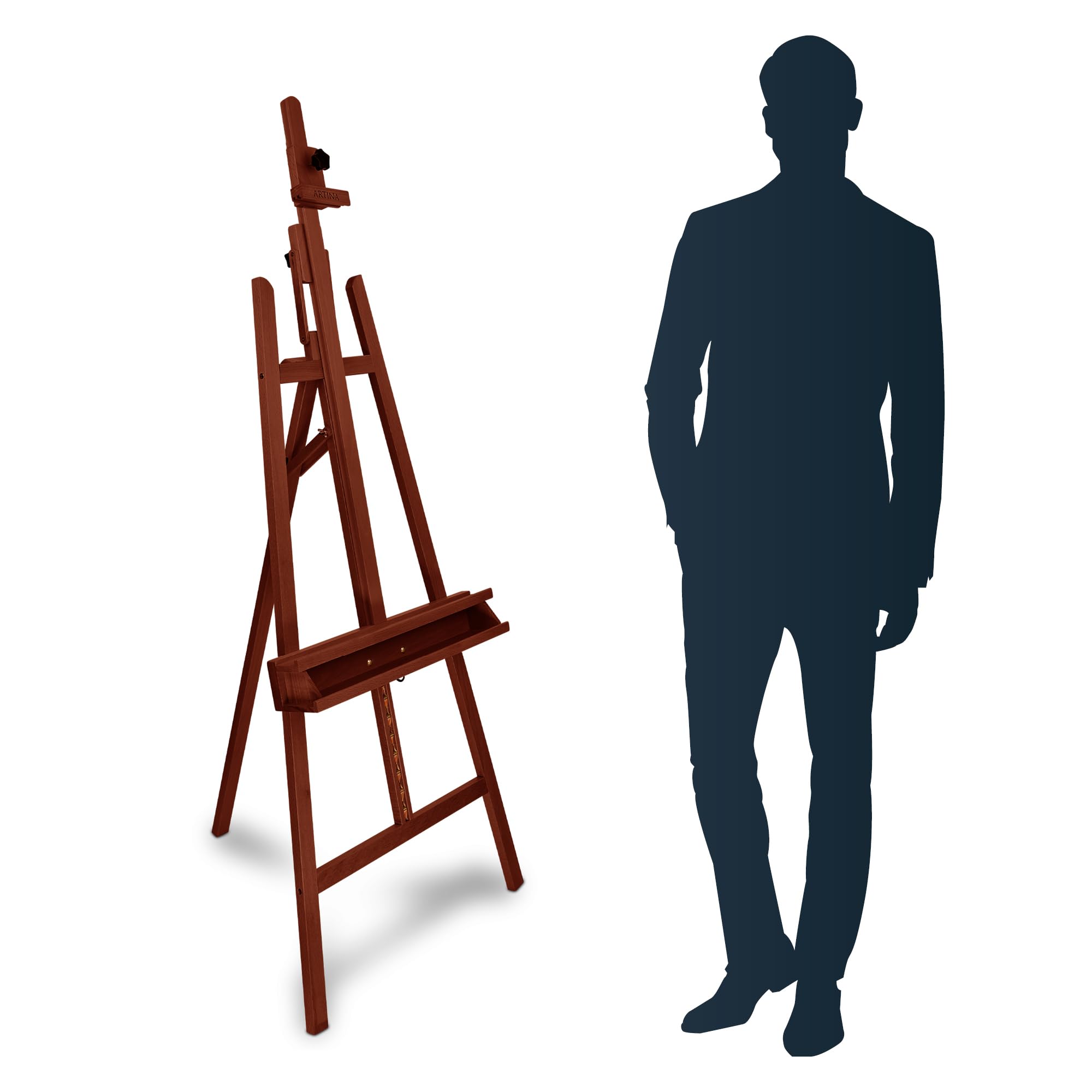 Artina caballete madera pintura profesional FSC® con doble soporte altura | bastidores con 120cm - 225cm ajustable para pintar lienzos grande Caballetes plegable bastidor pie atril oleo Barcelona