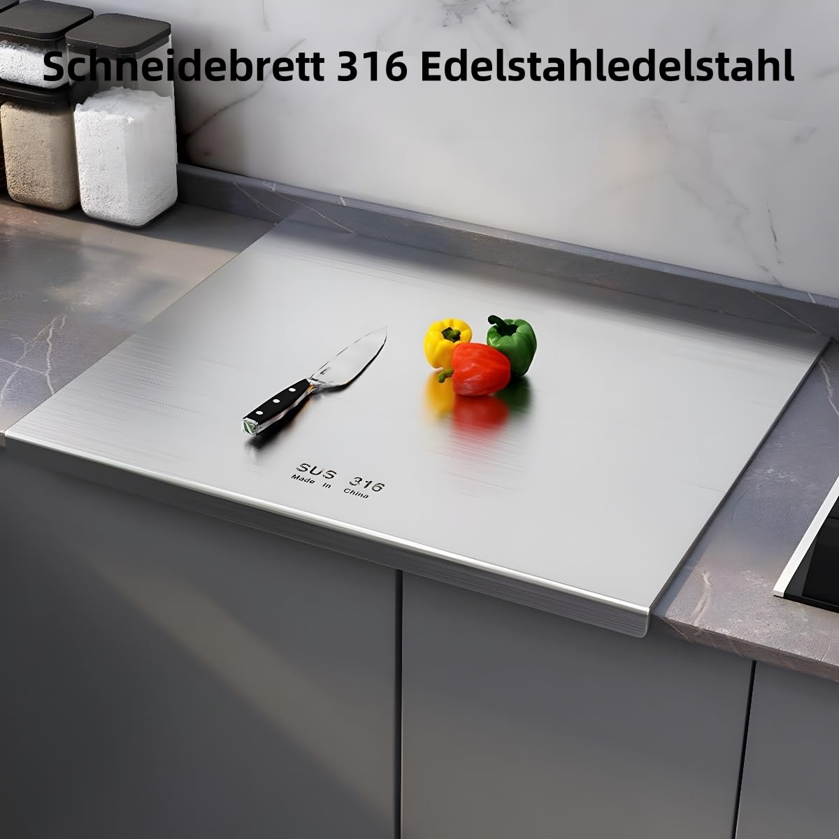 Schneidebrett 316 Edelstahl,Edelstahl Arbeitsplatte aus Verschiedene Größen,Cutting Board,Schneidebrett Groß,Frühstücksbrettchen für Küche,Bar,Restaurants (60 * 58cm)