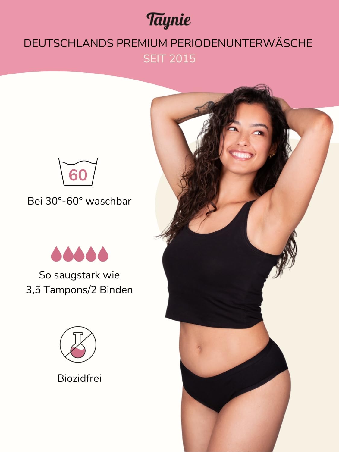 Taynie Biancheria intima classica extra forte, forte sanguinamento, lavaggio periodico, biancheria intima mestruale, sostituisce 3,5 tamponi, durata fino a 12 ore, lavabile fino a 60 °C