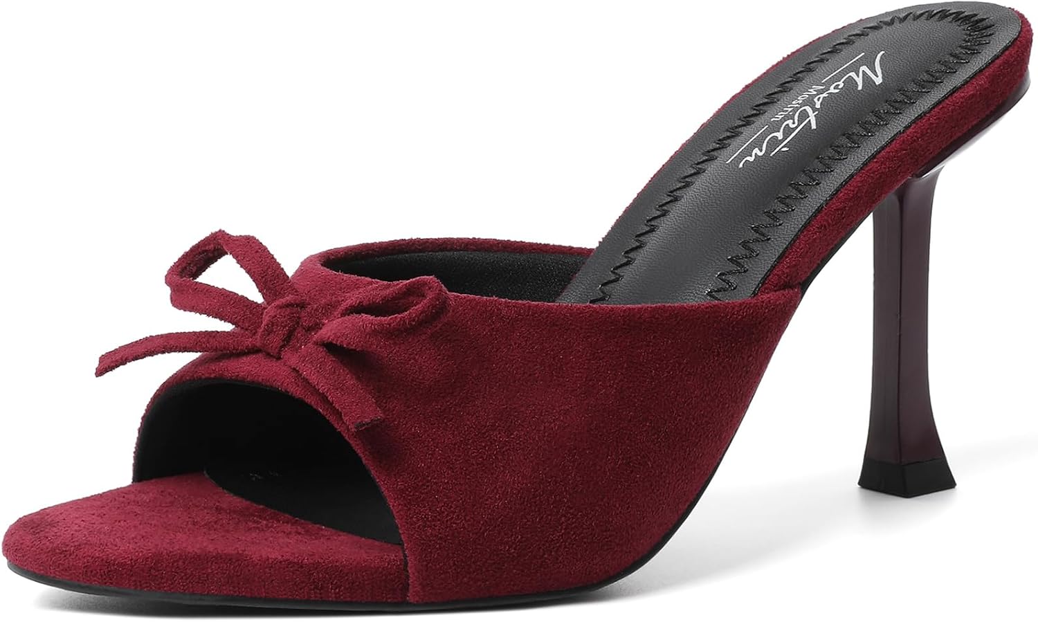 Mostrin Kitten Heels for Women Round Toe Heels With Bow Vintage Mules Sexy Slip on Stiletto Backless Sandals for Party Daily