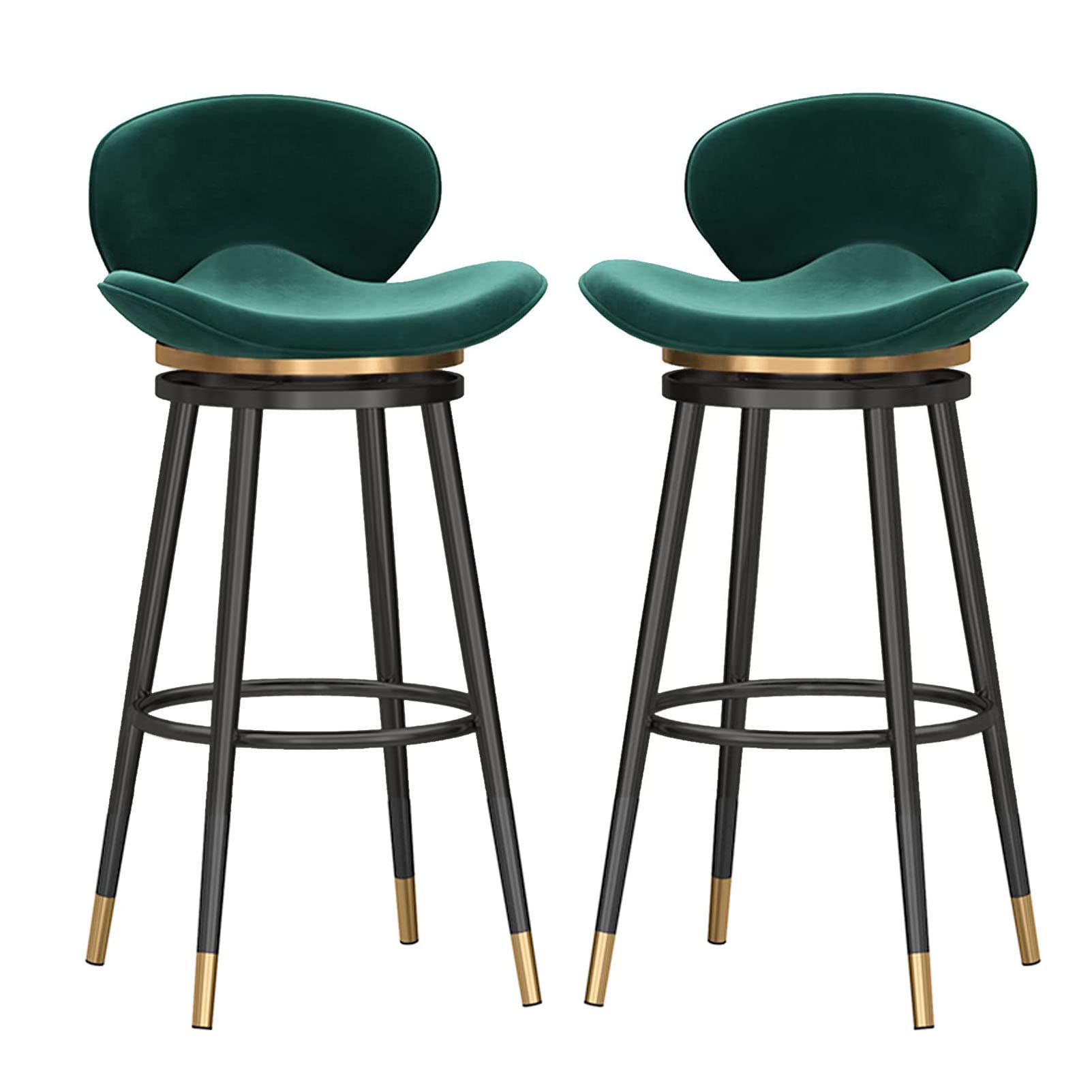 IUokLU Luxury Velvet Swivel Bar Stools with Curved Backrest and Footrest White Upholstered Counter Chairs for Kitchen Breakfast 65cm Seat Height Black Legs(Green-Black Leg Seat H65cm)