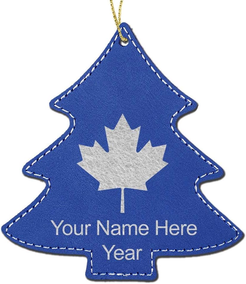 LaserGram Personalized Christmas Ornament, Maple Leaf, Faux Leather, Custom Laser Engraved Gift Idea (Tree Shape, Black)
