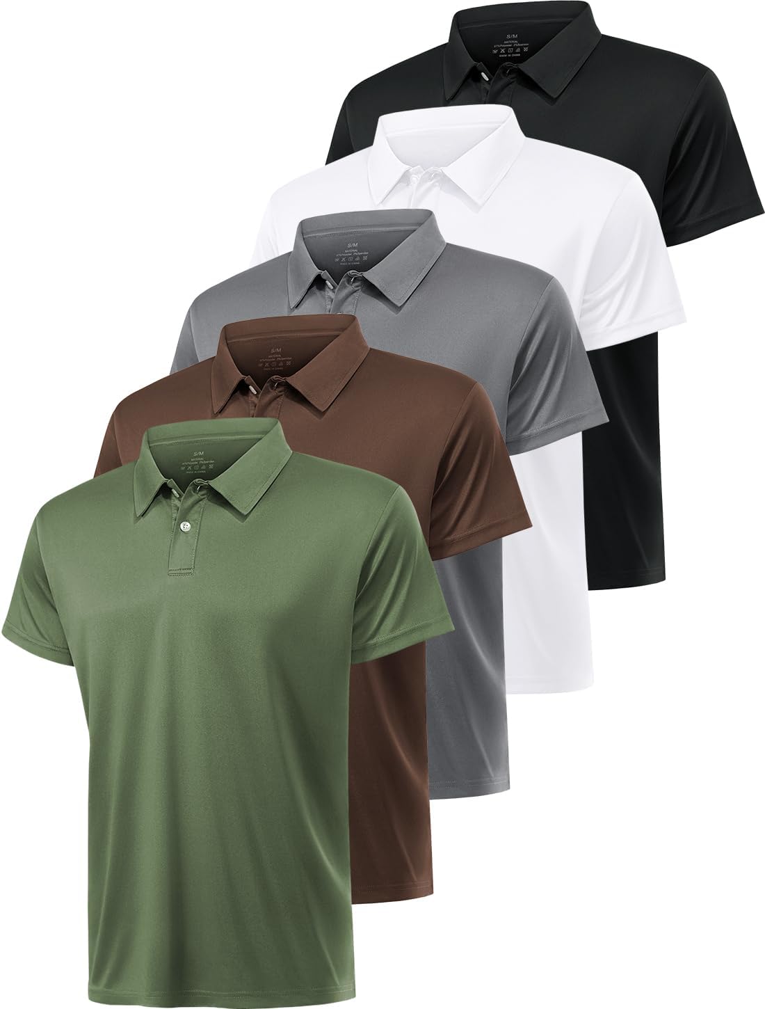5 Pack Polo Shirts for Men Dry Fit Short Sleeve Golf T-Shirt Moisture Wicking Collared Casual Work Tops