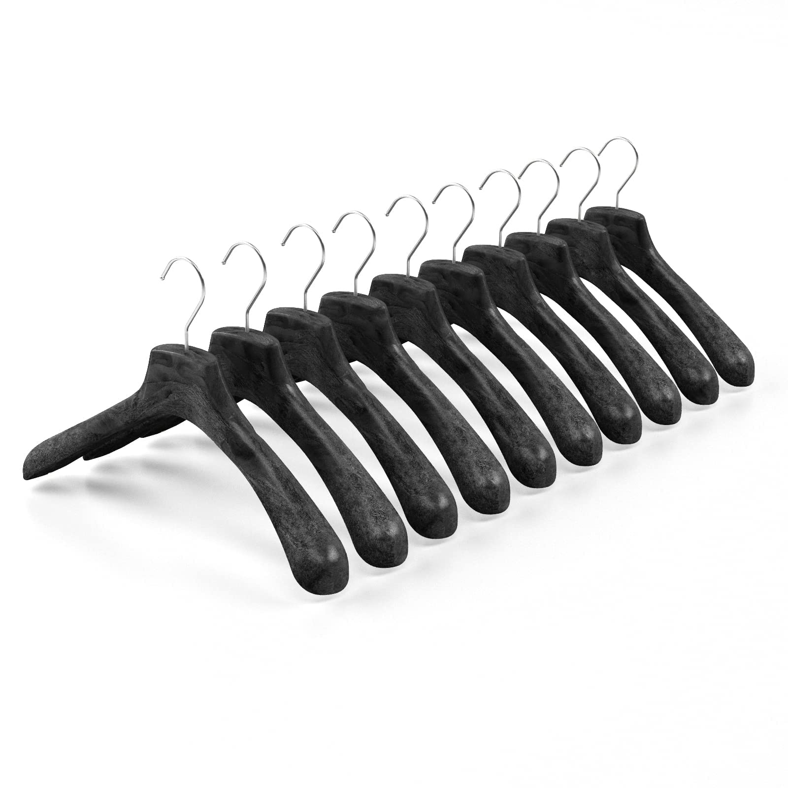 Mainetti Appendini per Capispalla, Cappotti, Giacche, Abiti Pesanti Uomo Donna, Grucce in Plastica, Robuste, con Effetto Venature Legno, Made in Italy, Set di 10 Pezzi (Nero con gancio zincato, 43 cm)