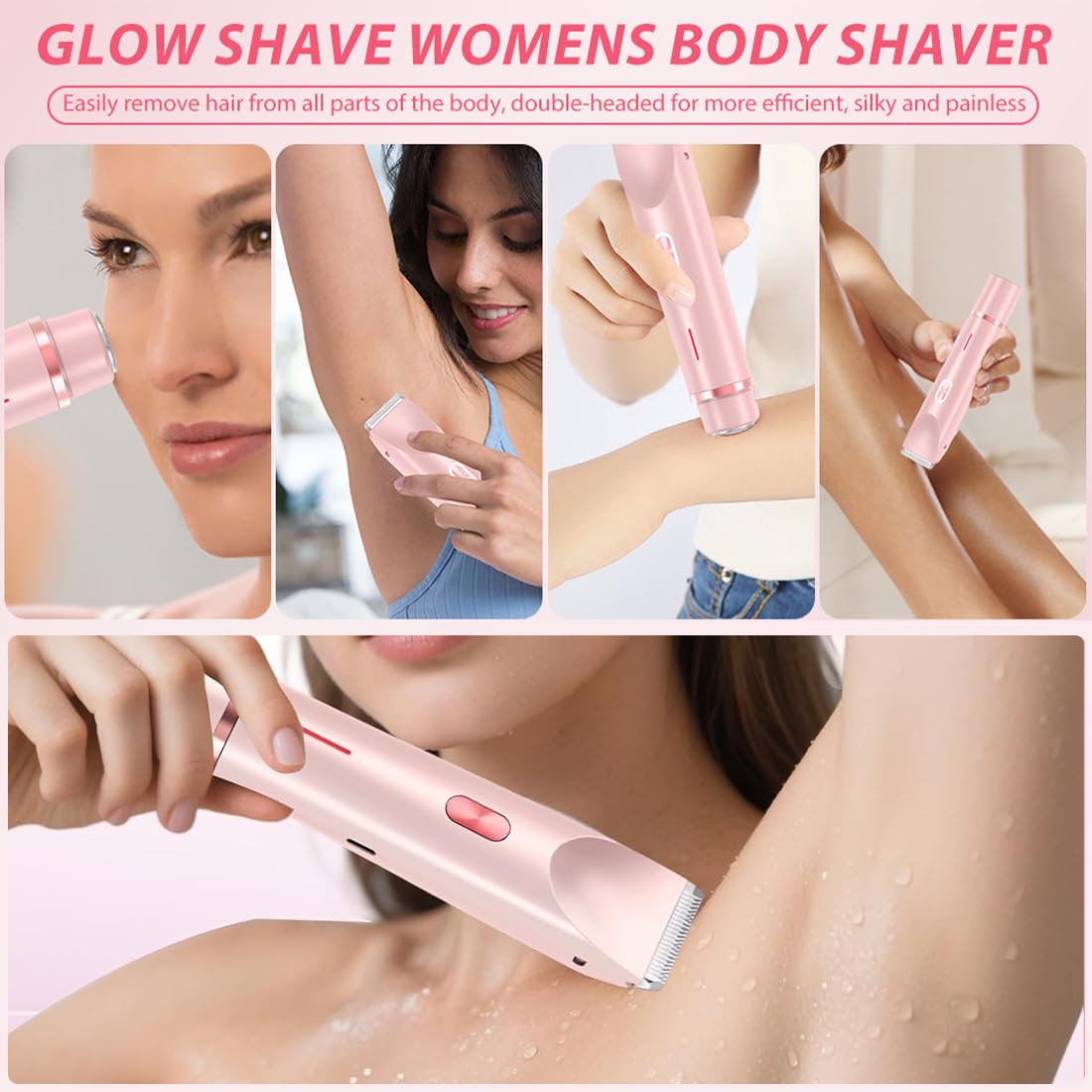 Rasoio elettrico doppio per donne, impermeabile IPX7, design multifunzionale adatto per zone intime, corpo, gambe e braccia, regalo per donne