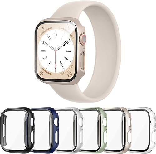 Cuteey Paquete de 6 fundas para Apple Watch SE 2, Series 6, 5, 4, de 1.732 pulgadas (1.732 in), con protector de pantalla de vidrio templado