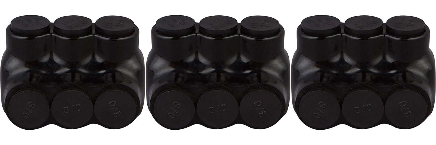 Black Insulated Multi-Cable Connector – 3 Wire Ports, 4-14 Wire Range, Slotted Allen Hex – 1.50“ L x 1.45” H – Single Entry – Small Wire Range (Three Pack)
