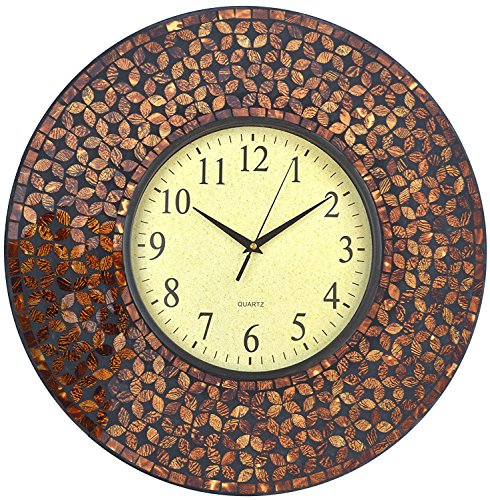 Lulu Decor, 19" Amber Flower Mosaic Wall Clock with Black