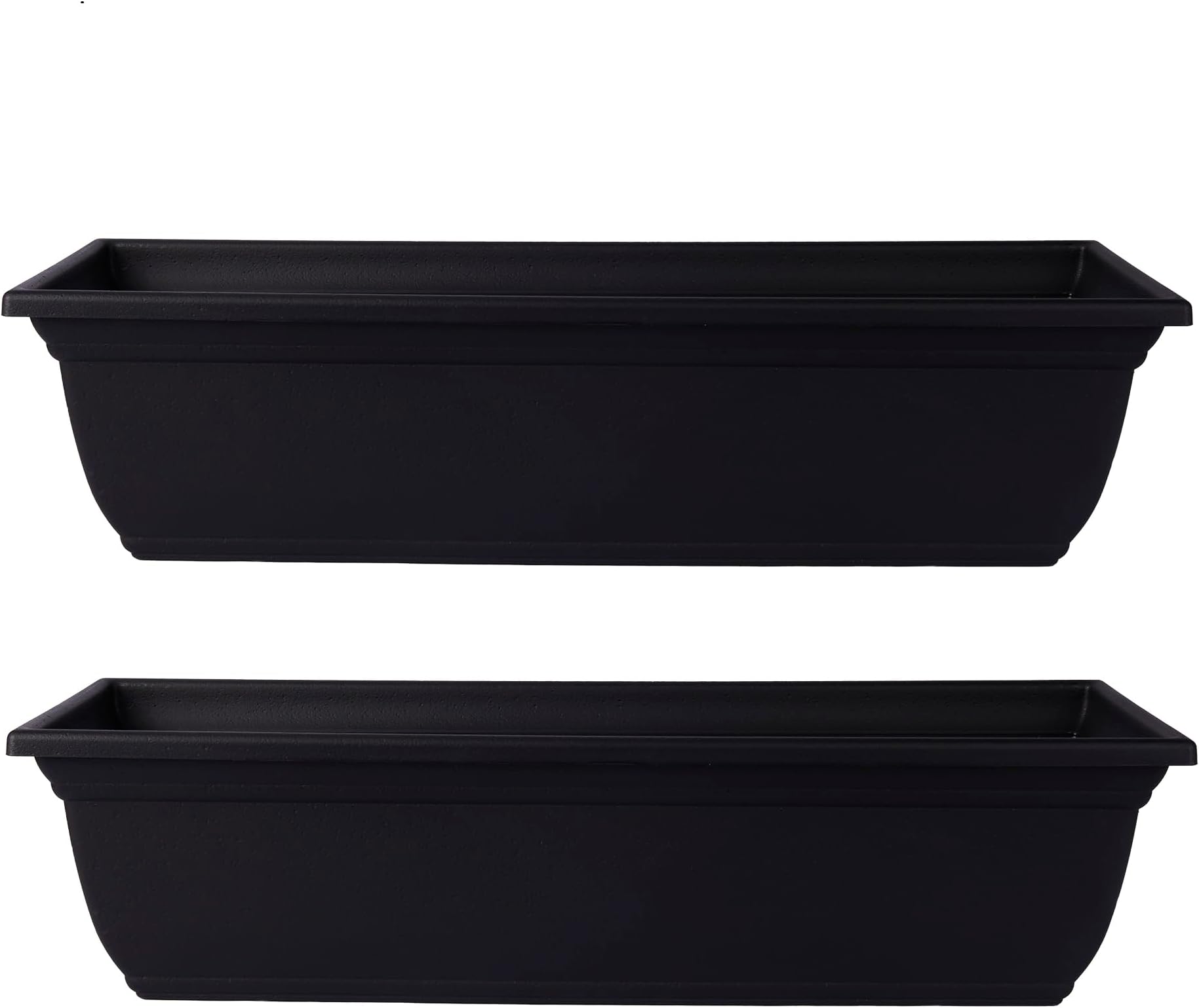 The HC Companies Mojave Rectangular Planter Box w/Drainage Holes - Long Planter Box for Windowsills, Balconies & More - Plastic Large Outdoor Planters for Herbs & Flowers (24" Black, Pack of 2)